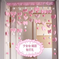 Japanese Pink Planet Simple Door Curtain Girl Heart Bedroom Door Curtain Fabric Door Curtain Half Curtain Perforation-Free Kitchen Decoration C