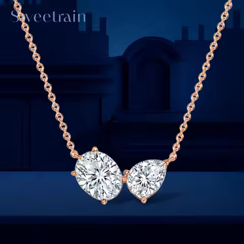 1.5CT 0.8CT Oval Cut& Pear Cut Moissanite Pendant Necklace for Women 925 Sterling Silver Plated Rose