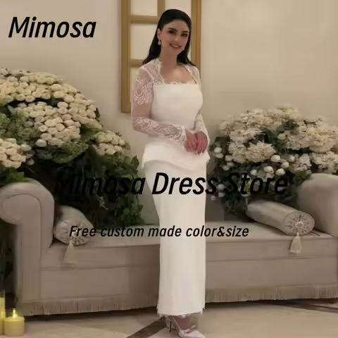 Mimosa Vintage Prom Dresses Square Neck Long Sleeves Evening Gowns Zipper Back Saudi Women Special P