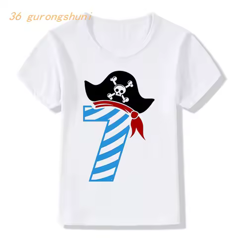 Happy Birthday Skull pirate 7 8 9 year old graphic t shirts boy t shirt boys-clothing kids clothes g