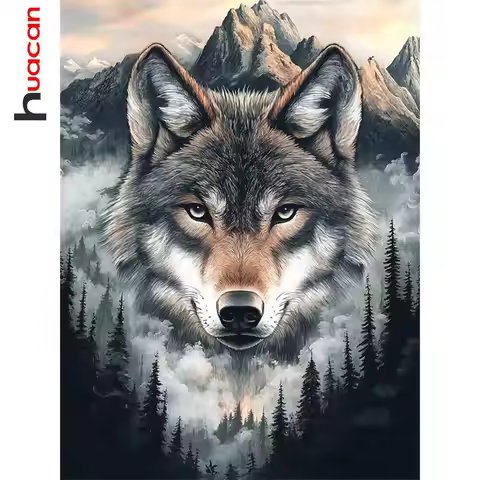 Huacan New Collection Diamond Mosaic Wolf Mountain Tree Diamond Painting Full Square Round Drill Emb
