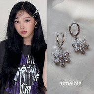 [Aespa Giselle, Kep1er Chaehyun Earrings] ♥ Korean Jewelry aimelbie ♥ Diamond Petals Huggies Earrings - Silver