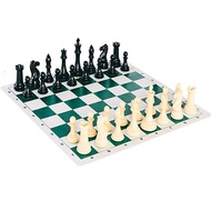 Tournament Chess Set 90% Plastic Filled Chess Pieces and Green Roll-up Vinyl Chess Board Board Game Gift