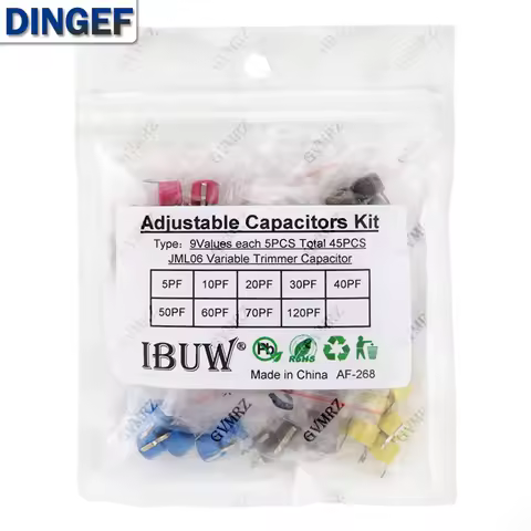 45PCS 9Values JML06 Adjustable Trimmer Capacitor Kit (5PF-120PF) for RF Circuit Tuning & Oscillator 