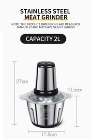 Speedy Food Chopper Meat Grinder Chopper Electric Stainless Steel Blender 4 Blades Meat Grinder ​with Turbo Cutter 2L large capacity