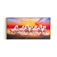 Seven Horses Running Painting Vastu Canvas Print Framed Wall Art 7 horse picture with sunrise and Ou