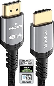 8K HDMI 2.1 Cable 6.6FT, Sniokco Certified 48Gbps Ultra High Speed Braided HDMI Cable 2M, Support Dynamic HDR, eARC, Dolby Atmos, 8K60Hz, 4K120Hz, HDCP 2.2 2.3, Compatible with HD TV Monitor and More