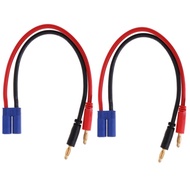 2PCS RC Cable EC5 Connector Male to 4mm Banana Plug Charge Lead with 14awg 11.8"