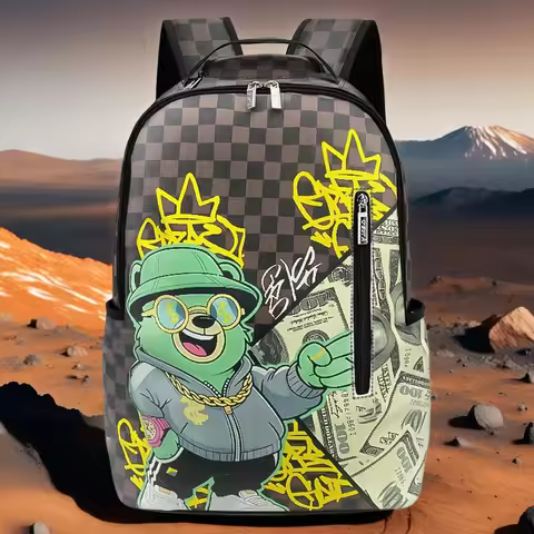 A Hip-Hop Street-Style Backpack with Spray-Painted Ground-Pattern Design, a Stylish Outdoor Commuter