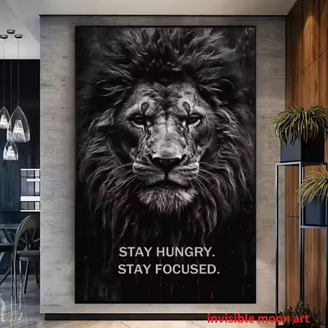 Motivational Quotes Animal Lion Stay Hungry Stay Focused Art Poster Canvas Painting Wall Prints Pict