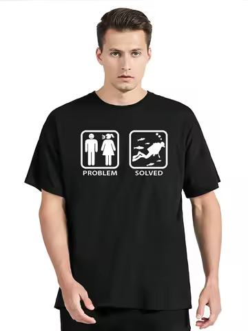 Scuba Diving Problem Solved O-Neck New Summer Cotton T-shirt Men's Streetwear Clothing Oversized Tsh
