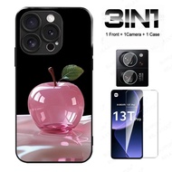 3 in1 Crystal Apple Case For Oppo Reno 10 10pro 9 9pro1111f 11pro 12 12pro12f Anti-knock Tempered Cl