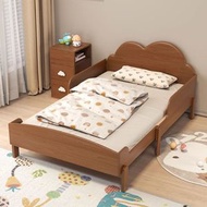 櫻桃傢俱 - 實木兒童床架附護欄可伸縮折疊單人床雙人床小戶型拼接床抽拉床（床+床褥）
