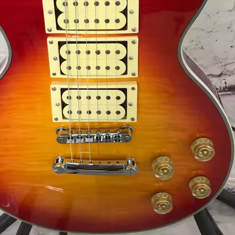 HHH Pickups Cherry Sunburst Colour LP00S Single Cutaway Electric Guitar Triple Humbucker Fixed Bridg
