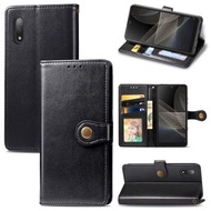 全城熱賣 - 適用於Sony Xperia ACE II 復古純色皮紋搭扣手機皮套帶掛繩&相框&卡槽&錢包&支架功能（黑色）