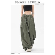 seluar perempuan cargo pants women Seluar pakaian hijau tentera retro Amerika PMORH wanita musim pan