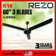 Rezo Ventus K16 60 Inch Ceiling Fan 3 Blades Heavy Duty Motor 5 Speed with Ceiling Fan Regulator 吊扇 