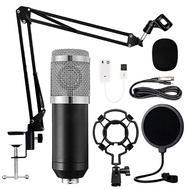 BM800 Condenser Microphone Podcast Live Broadcast Equipment USB MIC Microfone Set Studio Mic with Arm Stand Music Recording Equipment for Studio Live Recording and Broadcasting