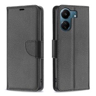 全城熱賣 - 適用於小米 Redmi 13C 荔枝紋純色左右開皮套（黑色）