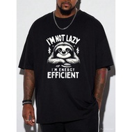 Oversize Mens XLarge Cotton TShirt, Hippo Sloth Print Not Lazy, EnergySaving Design, Perfect For Fam