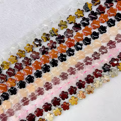 Natural Stone Five Petals Flower Shape Crystal Agate 15mm Loose Genstone Beads DIY Genstone For Jewe