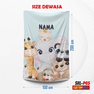sel-p05 selimut custom nama souvenir hadiah bayi anak motif animal - dewasa