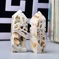 【No-profit】 1pc Natural Gemstone Mineral Agate Point Wand Healing Druzy Crystal White Agate Tower Co