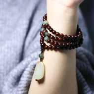 Loket Daun Kecil Cendana Merah 108 Manik Tasbih Buddha Manik Bertuah Uniseks Gelang Cendana Hijau He