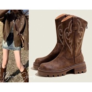 Baus Shoes Western cowboy boots embroidered with British style patterns
