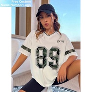 Summer Women Winner Number 89 Print Jerseys Female Summer Basic V-neck Tees Casual Retro Streetwear 