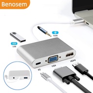 BENOSEM 5-in-1 USB C Hub Type-C Thounderbolt 3 To 4K HDMI VGA Adapter With USB 3.0 AUX 3.5mm Jack Au