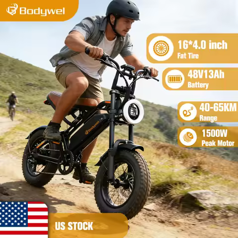 Bodywel M16 Fat Tire Electric Bike 1500W Peak Motor 16" x 4.0 Off-Road E-Bike 40 Mile Range Removabl