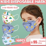 [10 PCS PACK] KF94 Kids Face Mask - 4 Layers, 3D Cartoon Design, Disposable Earloop, 4 Ply, Korea Made