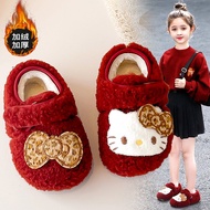 Girls cotton Shoes warm red fluffy Shoes warm red Furry Shoes 2025 Winter Children cotton Slippers G
