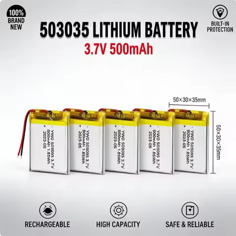 Rechargeable 503035 Li-Polymer Battery 3.7V 500mAh Replacement for Car Recorder VR Player MP3 DVD GP