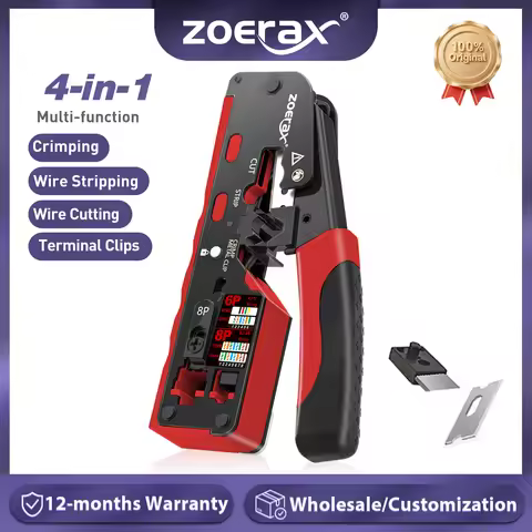 ZoeRax RJ45 CAT7 CAT6A Crimping Tool for Cat7/6a/6/5e Network Connector Wire Cutter Wire Stripper Et