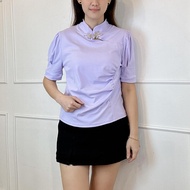 (JANUARY BRAND)Womens Short Sleeve Cheongsam Collar Top Womens Summer New Slim Fit Pure Cotton Versa