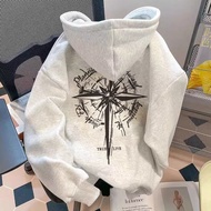 Heavy 500G Hooded Sweatshirt Men American Style Printed Street Wear Season Fleece Lining Thickened B