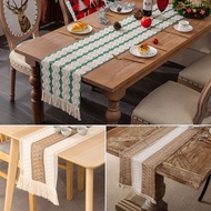 Farmhouse Style Table Runner with Tassels Natural Decor Linen 70inch 86inch