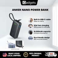 [CCC Certified] Anker Nano Power Bank 10000Mah (30W, Built-In USB-C Cable) A1259