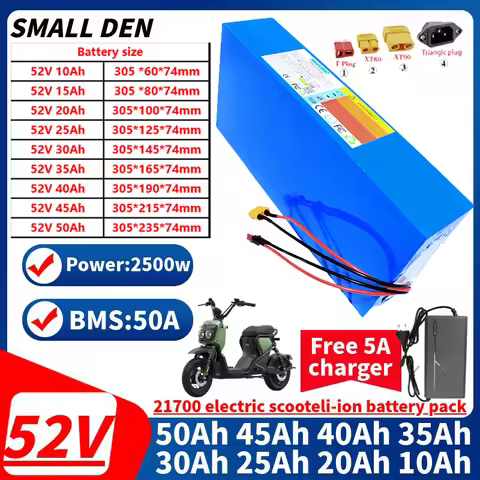 52V 10Ah 50Ah 40Ah 30Ah 25Ah 20Ah 21700 Lithium battery pack With 40A BMS 2000W For E-tools motorcyc
