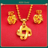 ASIXGOLD Women's Gold 916 Lucky Clover Necklace Earrings 2-in-1 Jewelry Set 24K Gold Bangkok Gold Jewelry