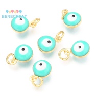 BENECREAT 5pcs Brass Enamel Beads golden Long-Lasting with Jump Ring Flat Round with 9.5x6.5x4.5mm H