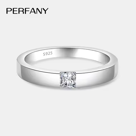 PERFANY 0.3CT Princess Square Cut Moissanite Ring for Men and Women S925 Pure Silver Laboratory Diam