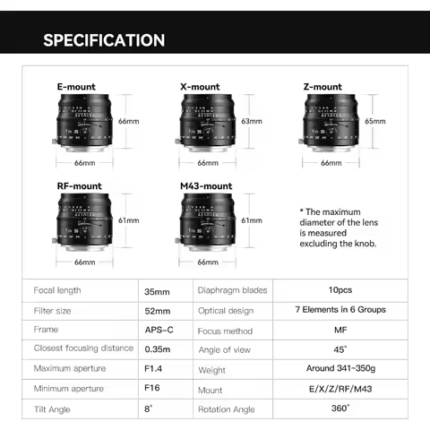 TTArtisan 35mm F1.4 Tilt Lens APS-C Large Aperture Manual Focus Camera Lens for Sony E Fujifilm X Ni