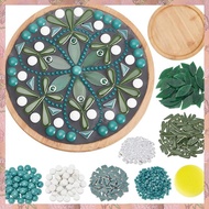 DIY Ceramic Mosaic Kit Floral Mosaic Bamboo Coaster Set for Adult Beginners Green Glass Mosaic Tiles