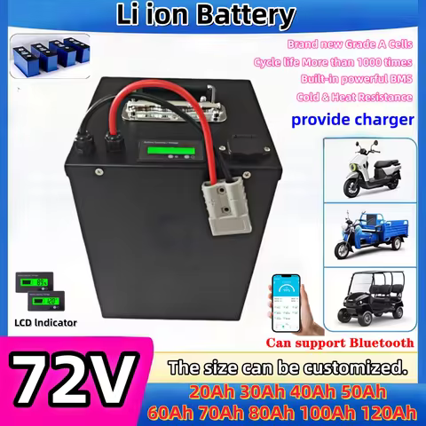 Rechargeable 72v 20Ah 30Ah 40Ah 50Ah 60Ah 70Ah 80Ah 100Ah Li-ion Battery Pack Bluetooth BMS for 5000