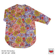 เสื้อแตงโม (SUIKA) - คอจีนจีบอกแขนสามส่วน (ผ้าป่านมัสลิน) (ผ้าไม่ยืด) (M.JV3-113)