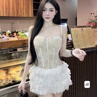 Short 2-strap dress, pleated two-strap dress with short flared skirt 96(Z6) Min