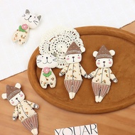 Handmade Boho Floral Bear Cat Brooch Cute Cartoon DIY Outfit Decor Accessories